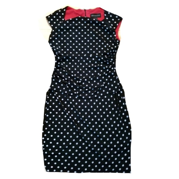 Connected Dresses & Skirts - CONNECTED Polka Dot Ruched Draped Pencil Dress